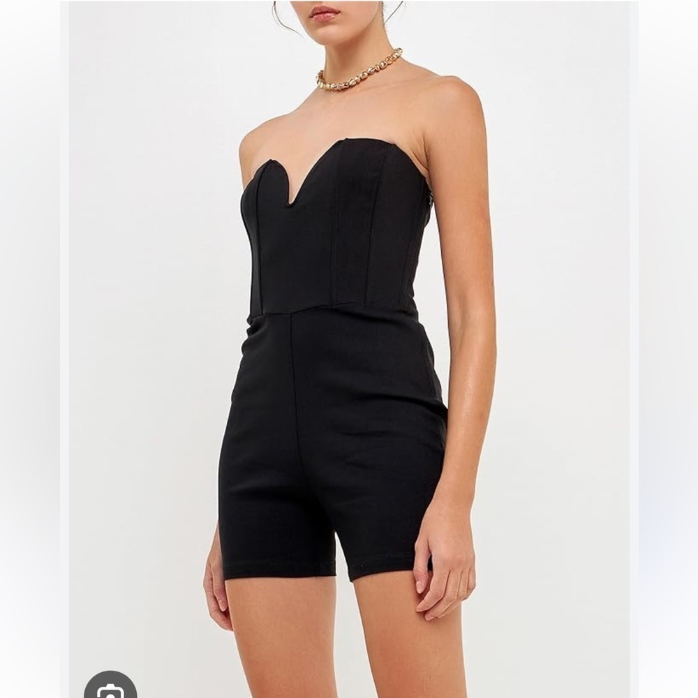 Grey Lab Strapless Bustier Black Romper | Medium